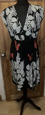 Yumi Dress Size M/L Butterfly Print Black Multi Tunic Stretch ?10/12 • £12.99