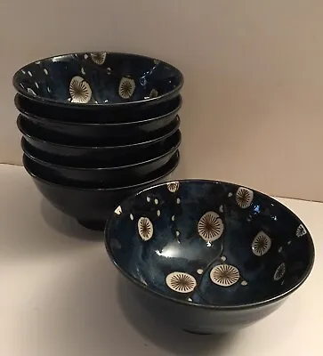 Set Of Six World Market Cherry Blossom Cobalt Blue 6” Soup Cereal Bowl 7144733 • $60