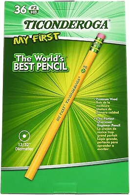 Ticonderoga My First Wood-Cased Pencils 2 HB Soft Without Eraser Yellow... • $25.72