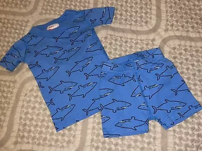 Hanna Andersson Toddler Boy Blue Sharks 2pc Pajamas Short Set Size 80 85 2 2T • $14.99
