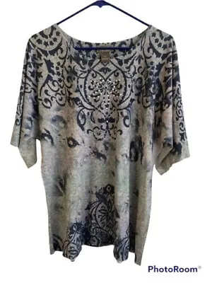 Jane Ashley Womens L Multicolor Short Sleeve Sequined Shirt Top Pullover • $9