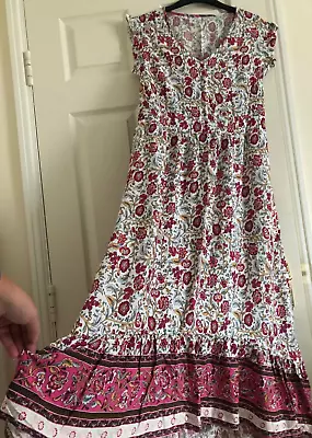 Shein Magenta Pink Floral Print Boho Hi-Low Hem Long Midi Dress Size XL 14-16 • £8.50