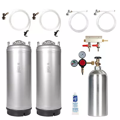 Dual Keg Kit Two 5 Gal Ball Lock Kegs CO2 Tank Regulator Manifold And Parts • $439.95