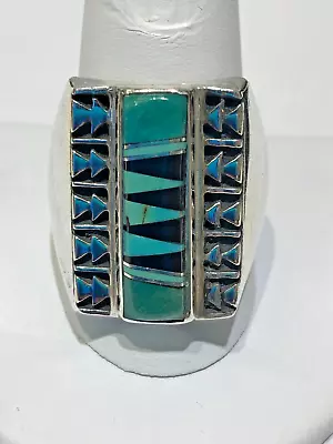 Southwestern Turquoise Onyx Inlay Sterling Silver Ring Sz 12.5 • $99