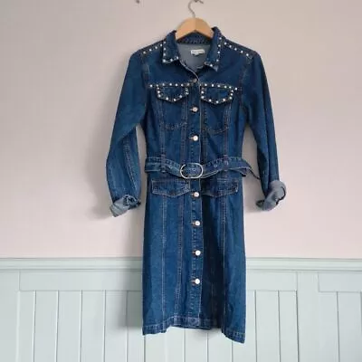 Warehouse Fitted Midi Denim Dress With Belt Size 10 • £11