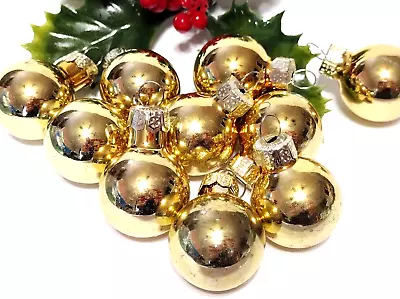 Mercury Glass 10 Mini Christmas Ornaments Shiny GOLD Balls Vintage #F • $6.77