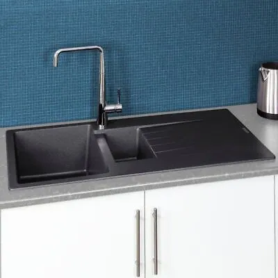 £154 • Buy Reginox Harlem15 Kitchen Sink 1.5 Bowl Silver Black Granite Reversible Waste