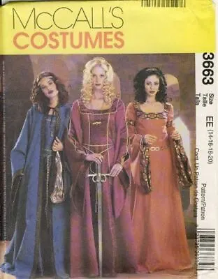 £27.01 • Buy McCalls Sewing Pattern 3663 Misses Medieval Gowns Dress Costumes Size 14-20 UC
