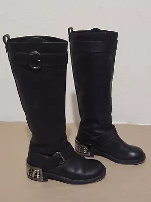 $79.95 • Buy Giuseppe Zanotti Black Leather Moto Crystal Studded Boots Embellished Heel 36 6