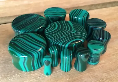 PAIR Green Malachite Stone Plugs Gauges - Up To 38mm Available!  • $9.95