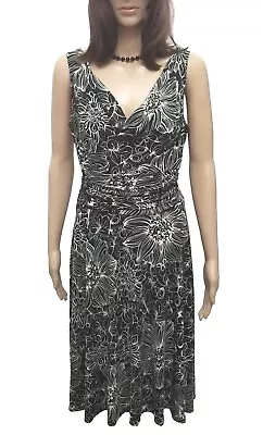 Maggy L Womens Size 10 Sleeveless Dress Black And White Floral Stretch  • $13.58