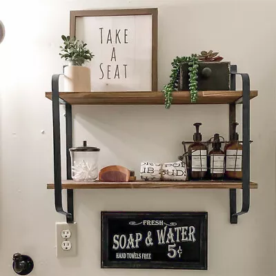 £22.92 • Buy UK Large Rustic Industrial Pipe Wall Floating Shelf Wooden Storage Shelving Unit