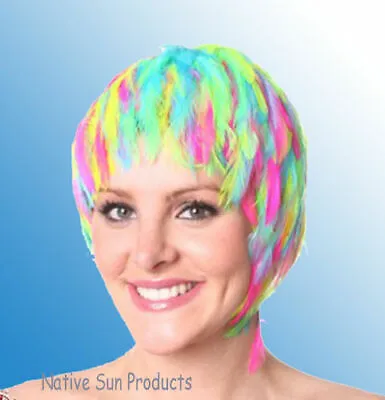 Wig Rooster Hackle Feathers NEON  Halloween Costume Punk Retro New  • $17.95