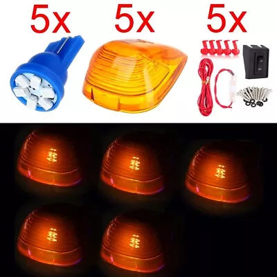 5pc Amber Cab Marker Clearance Light Lens + 12V 3020 LED +T10 Harness Kit Truck • $14.43