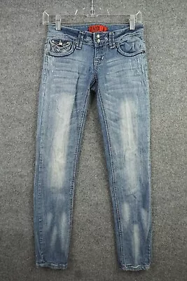 Zanadi Jeans Womens Juniors Size 1 Blue Low Rise Skinny Embellished Pockets • $15.50