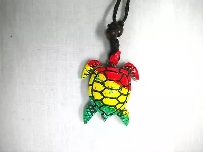 Endangered Honu Sea Turtle Painted Rasta Colors Resin Pendant Adj Necklace • $6.99