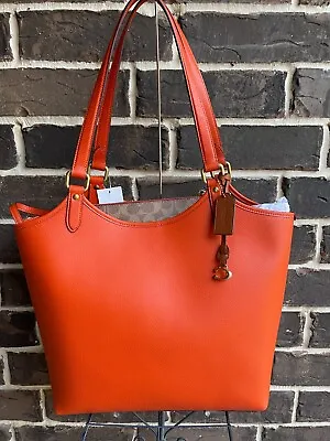 NWT $295 Coach C6337 Pebble Leather Day Tote Sun Orange Removable Zip Pouch • $192