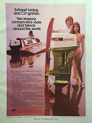 Johnson Motors Marine Outboard Engine Racing Boat Couple Vintage Print Ad 1972 • $16.77