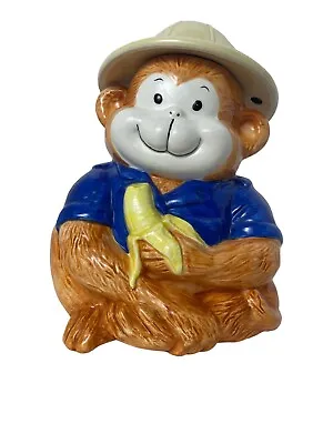 Vintage Monkey Ceramic Cookie Jar With Safari Construction Hat Chimp Banana Ape • $34.95
