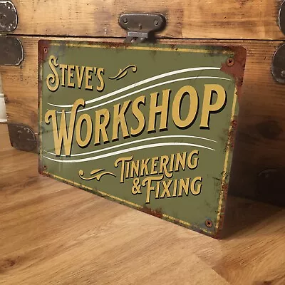 £13.99 • Buy Personalised Workshop Sign Plaque Vintage Garage Shed Retro Shabby - 200x305mm