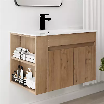 30 Inch Bathroom Vanity Cabinet Wall Mount With Ceramic Sink And Open Shelf • $561.99