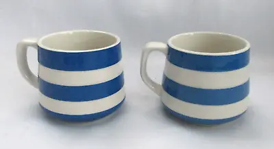 2 TG Green Judith Onions Church Gresley Cornish Ware Blue Stiped Cups Mugs • $34.99