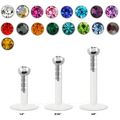 1x 16G 1/4  Bio-Flex Push-In 2mm Press Fit Gem Top Labret Monroe Tragus Piercing • $2.71