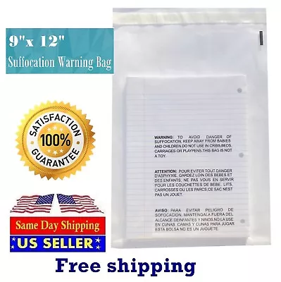 9x12 Clear Bags Suffocation Warning Self Seal Bag 1.5 -ST ShipMailers • $54.99