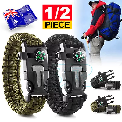 $4.35 • Buy Deluxe Paracord Survival Bracelet Compass Fire Camping Whistle Hiking Army Gear