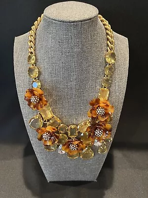 J. Crew Tortoise/Rhinestones Flowers Crystal Gold Chain Necklace • $59.99