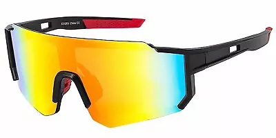 Oversized One Piece Lens Sports Shield Baseball Cycling Sunglasses Mirror 10RV • $9.95