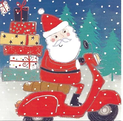 BUDGET  XMAS CARD FEATURING SANTA ON A  SCOOTER Vespa Lambretta Mod Skinhead • £1