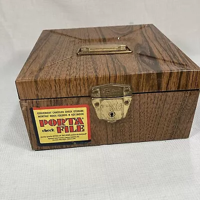 $20 • Buy Vintage Ballonoff Porta File Canceled Check Storage Metal Wooden Grain W/ Key