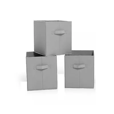 Foldable Storage Boxes Set Of 3 Grey Squares Fabric Kids Toy Organiser Boxes • £7.95