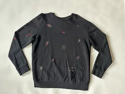 Zara Men’s Black Pullover Long Sleeve Sz XL Bejeweled Dice Skulls Rose • $25