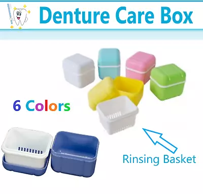 Denture Care Retainer Box With Tray Case Cup Storage Denture With Rinsing Basket • $7.99