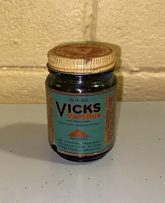 Vintage Vicks VapoRub Jar 3-3/4 Oz. Cobalt Blue Glass Red White Lid Green Label • $11.99