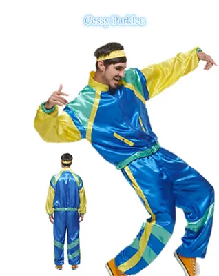 X-Q1-1 Mens 80s 90s Sweat Tracksuit Costume Shell Suit Retro Outfit+ Headband • $29.95