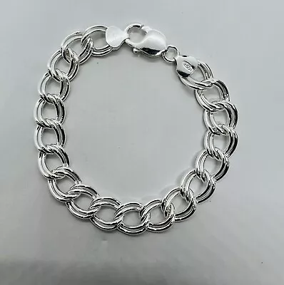 925 Sterling Silver 11mm Women's Fancy Double Link Charm Bracelet 7  & 8  ITALY • $89.99