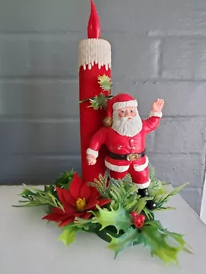 Vintage Christmas Flocked Candle Santa Blow Mold Plastic Floral Centerpiece  • $25