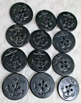 12 Buttons 1 1/4  SCRATCHED USED GENUINE US Navy PEACOAT MILITARY Black Anchor • £2.89