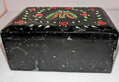 Vtg Stone Box 6  Hinged Carved Butterfly Black Soapstone Jewelry Trinket Box🦋 • $21.63