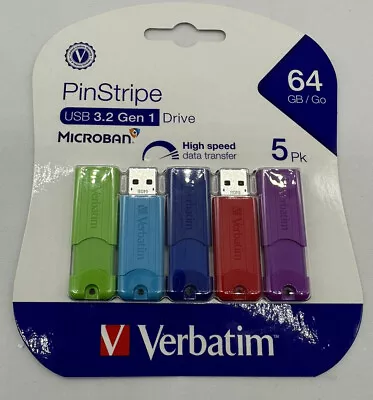 Verbatim 64GB Pinstripe USB 3.2 Gen 1 Flash Drive Retractable Thumb Drive • $39.99