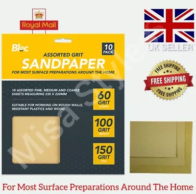 10 Sheets Assorted Grit Sandpaper Fine Medium Coarse Sand Paper Paint 60 100 150 • £3.49