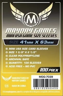 Mayday - Standard Mini USA Card Sleeves 41mm X 63mm 100Ct - New • £2.24