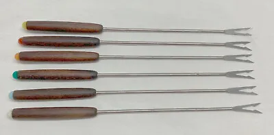 Vintage Fondue Forks MCM Wood Handles Stainless Set Of 6 • $9.99