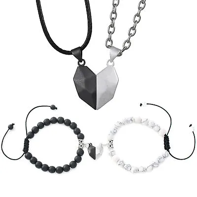 Magnetic Couple Lovers Heart Bracelet Necklace Matching Distance Faceted Jewelry • $11.99