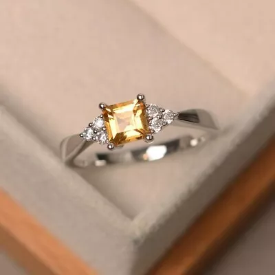 1.18 Ct Princess Natural Citrine Diamond  Ring 14K Solid White Gold Size 7 • $356