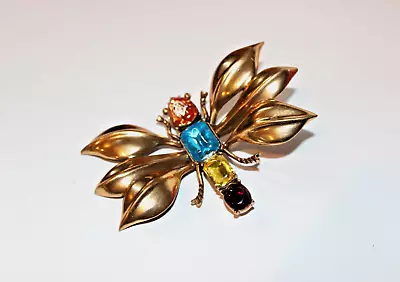 Signed Oscar De La Renta Yellow Gold-plated Resin Crystal  Butterfly  Pin • $27
