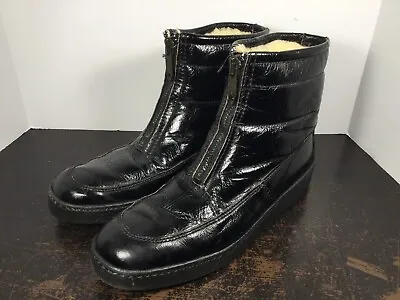 Vintage Bates Floaters Black Leather Ankle Boots Zip Front Fleece Lined Men’s 10 • $62.99